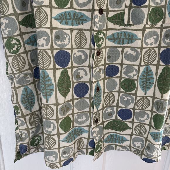 Vintage Chiamare Shirt Mens L Loop Collar SS Green Geometric Abstract Print - Picture 6 of 10